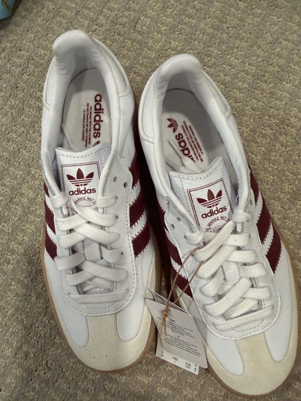 adidas woman’s White & Maroon Sambae Platform Sneakers
